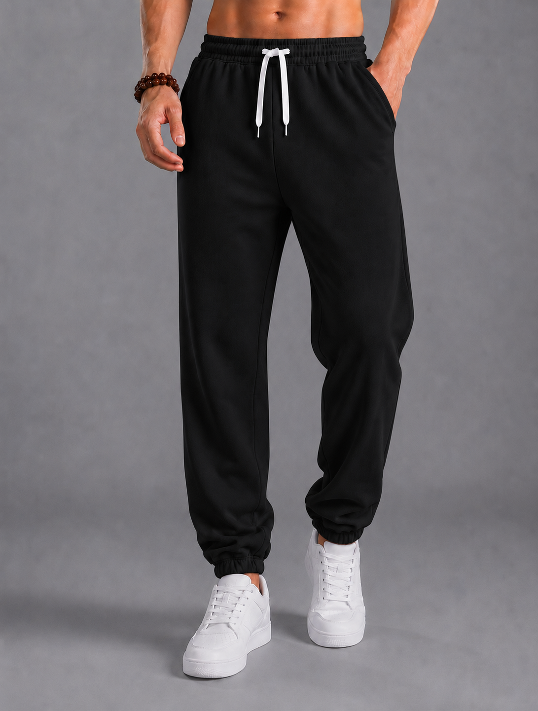 Slim pants with elastic waistband