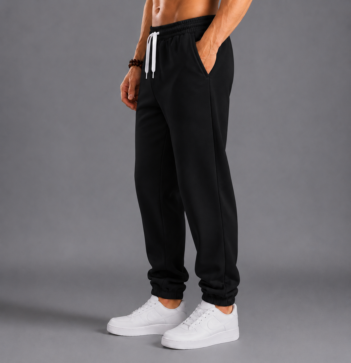 Slim pants with elastic waistband
